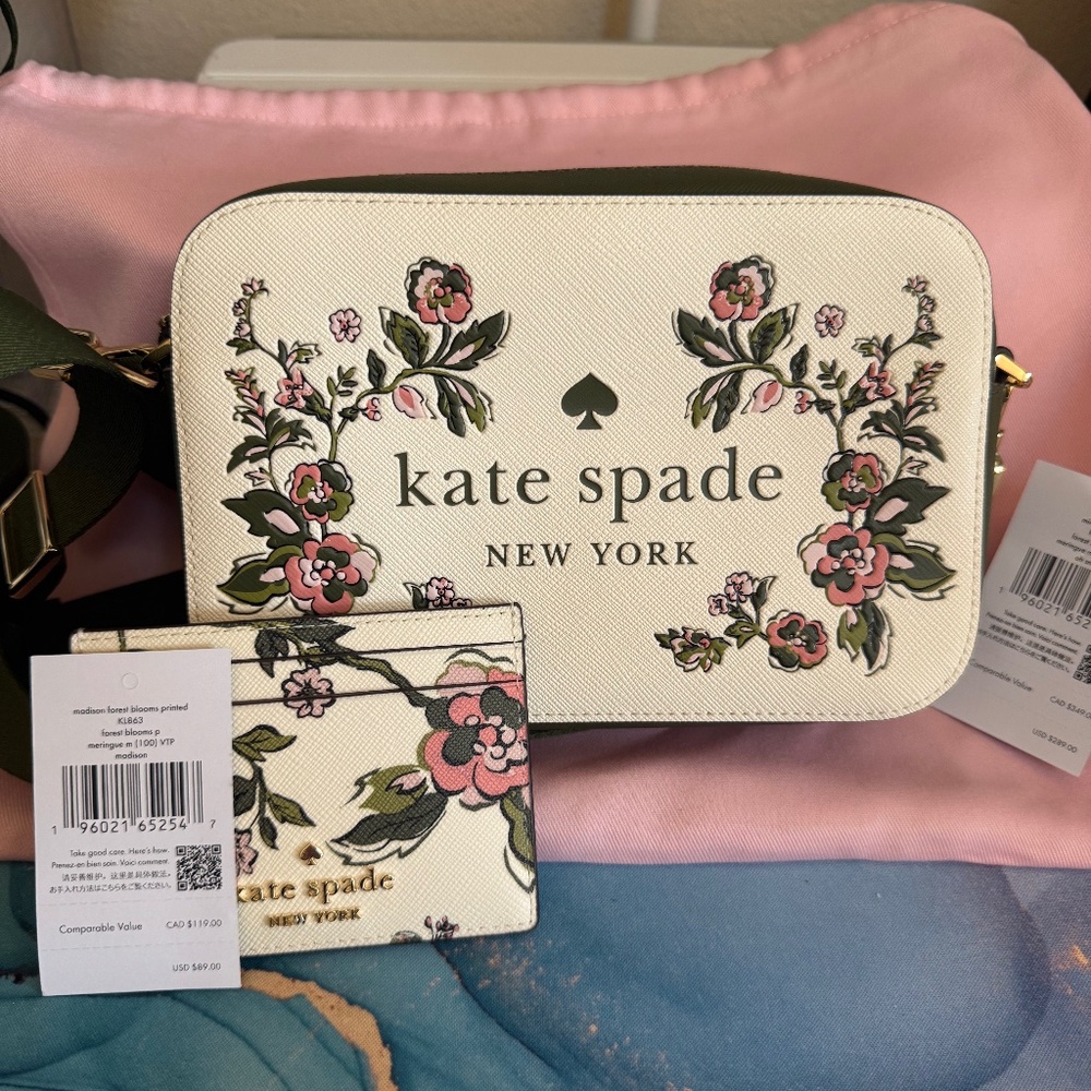 NWT Kate Spade Oh Snap Floral Camera Bag & Card Holder in Forest Blooms